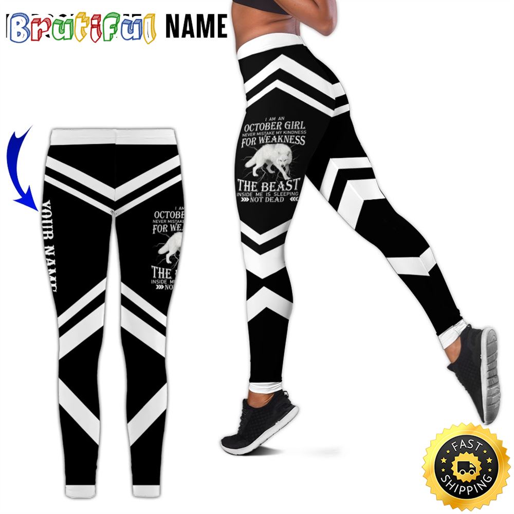 Personalized White October Girl All Over Print 3D Legging White Wolf Sleeping Gift For Women 1 v1j1il