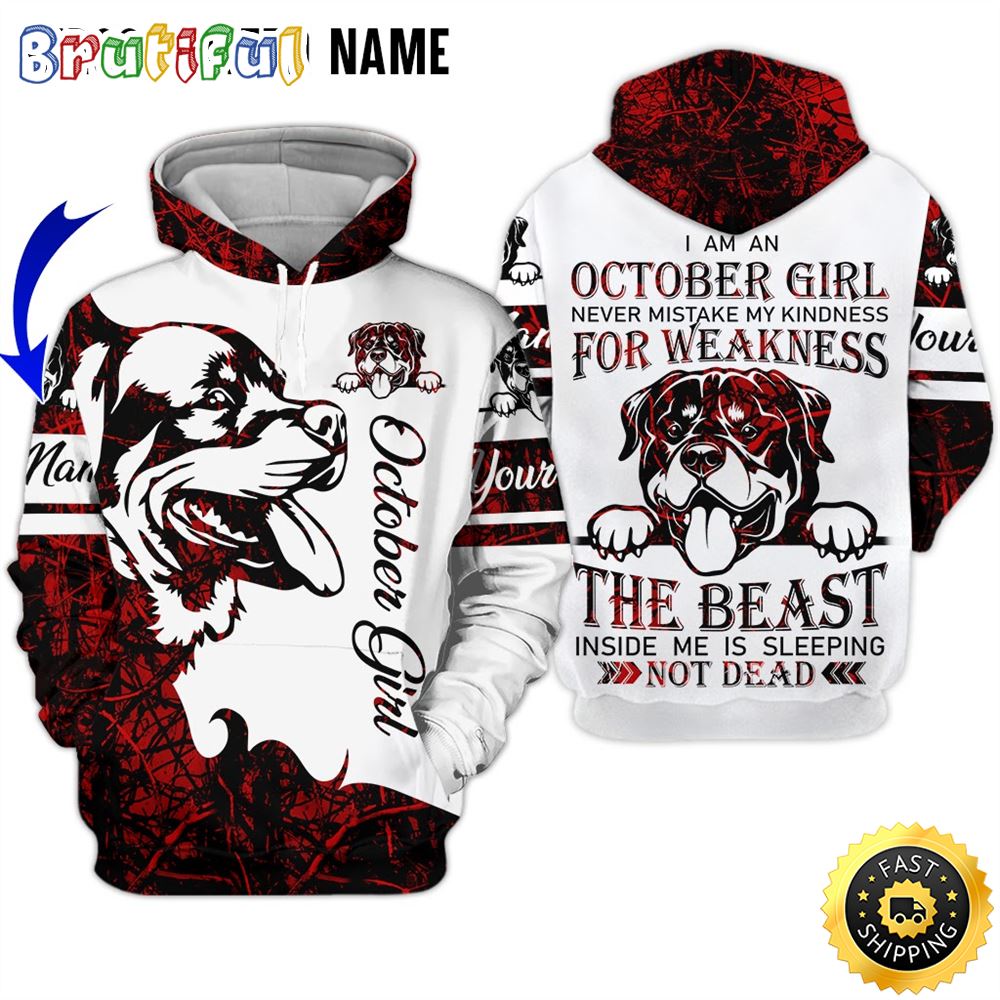 Personalized White October Girl Rottweiler Is Sleeping 3D Hoodie Gift For Women 1 vk7h2w