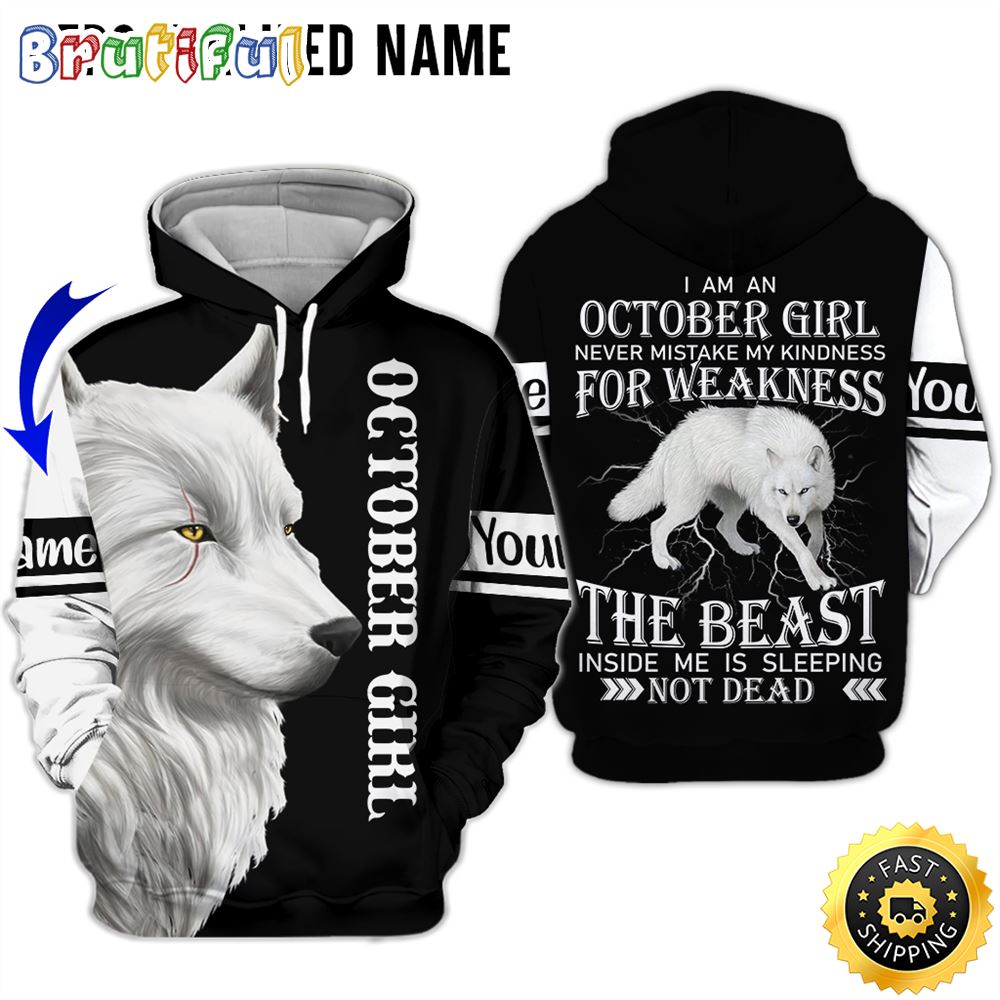 Personalized White October Girl White Wolf Sleeping 3D Hoodie Gift For Women 1 cud6qb