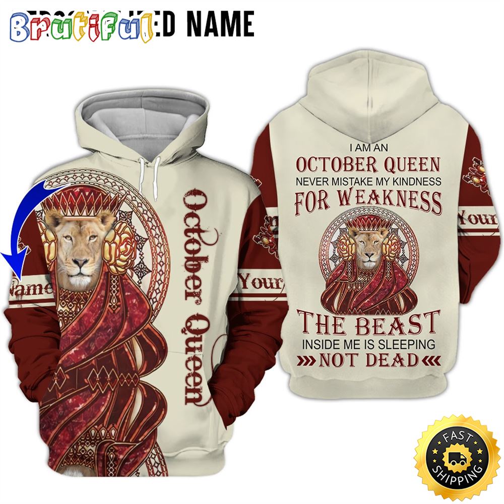 Personalized White October Lion Queen The Beast 3D Hoodie Gift For Man 1 wsl6gt