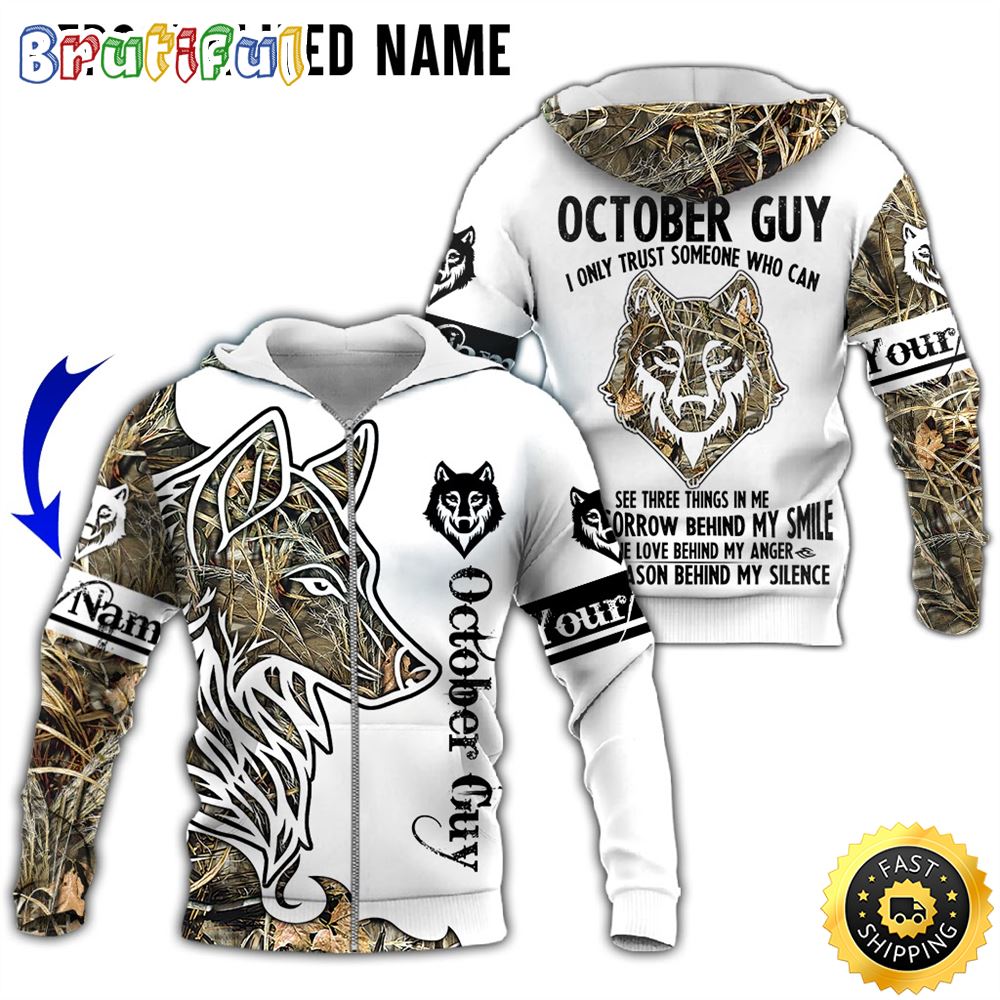 Personalized White October Wolf Guy Behind Smile 3D Hoodie Gift For Man 1 ve3ijo