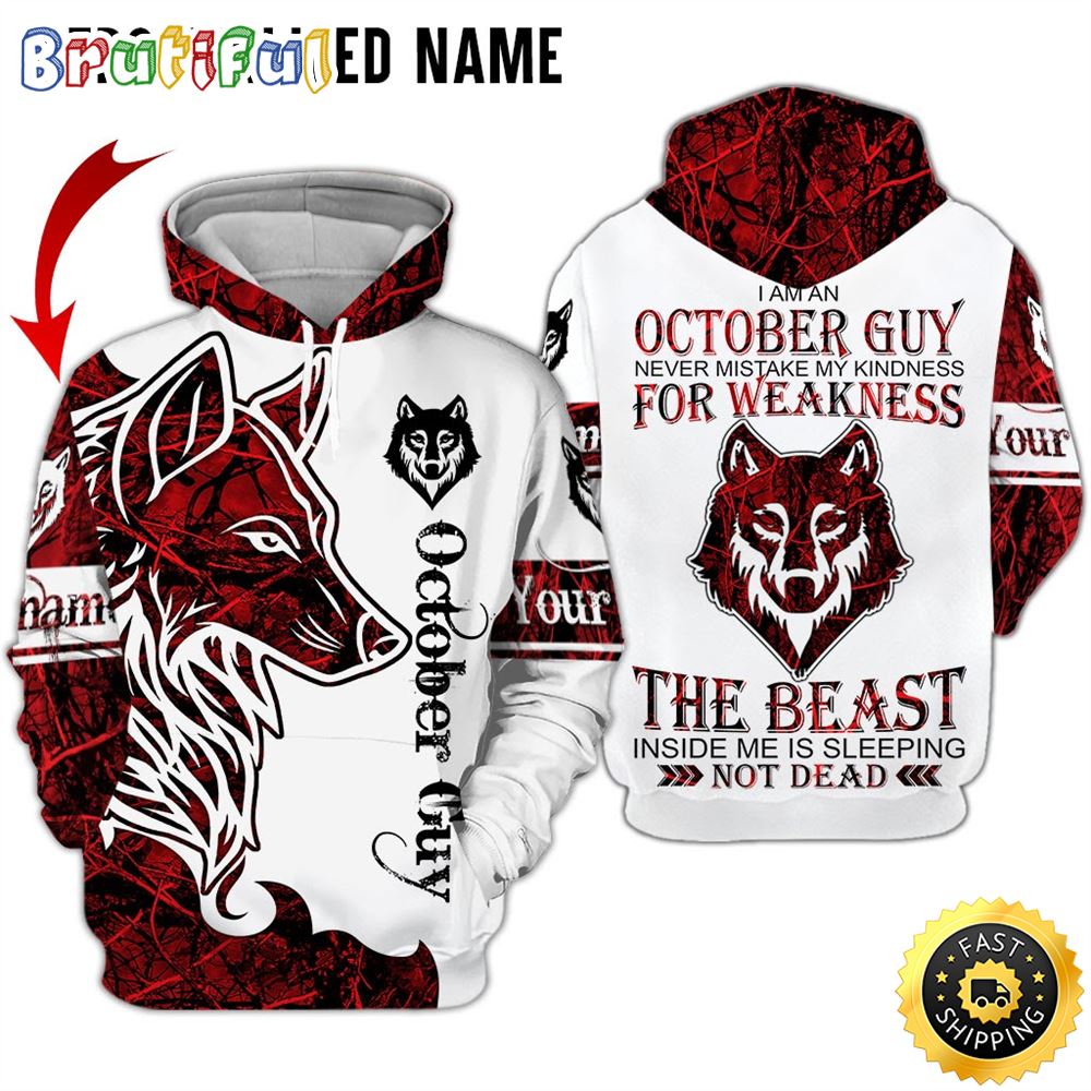 Personalized White October Wolf Guy The Monster Inside Me 3D Hoodie Gift For Man 1 aykk9k