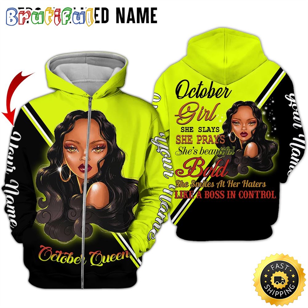 Personalized Yellow October Girl She Slays She Prays 3D Hoodie Gift For Women 1 yaypxs
