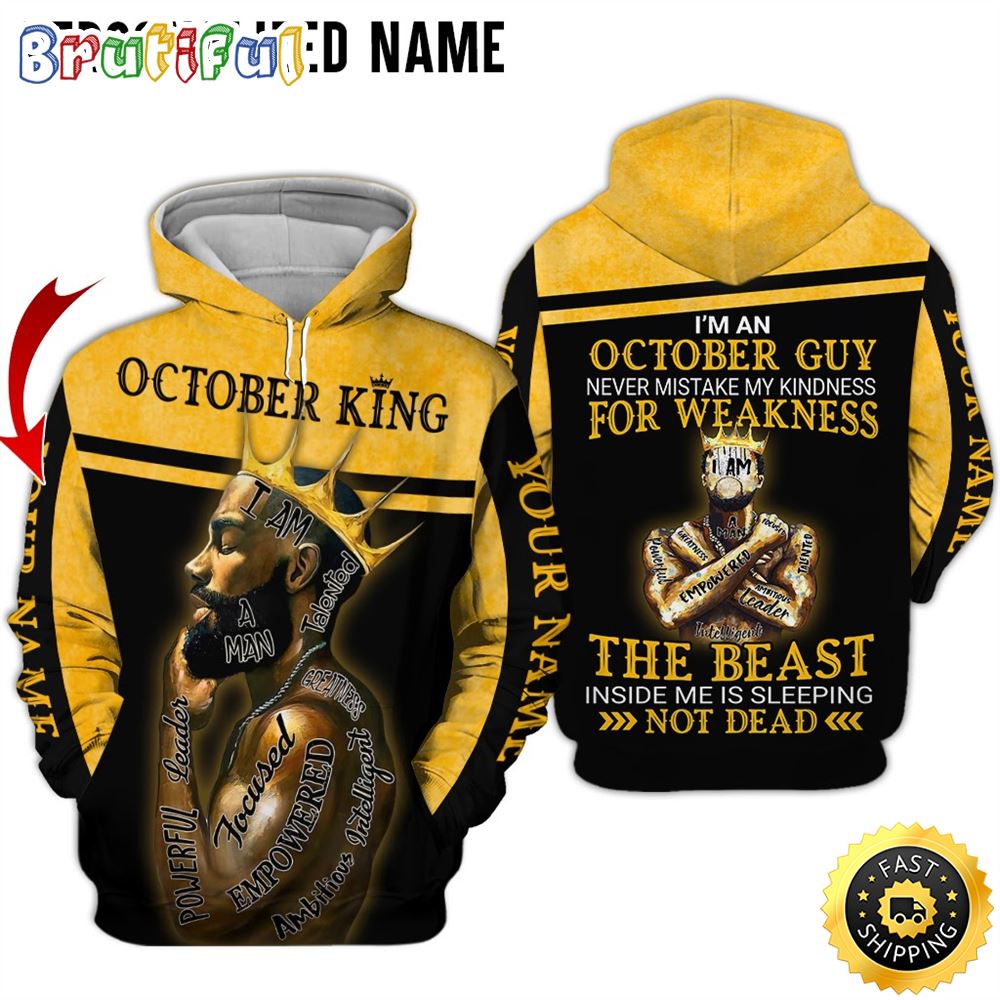 Personalized Yellow October King A Man Sleeping 3D Hoodie Gift For Man 1 ewluui