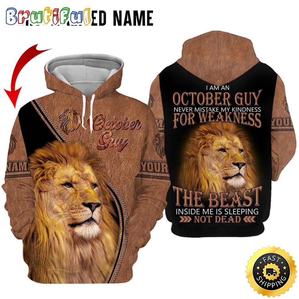 Personalized Yellow October Lion Guy The Hidden Beast 3D Hoodie Gift For Man 1 rz7ett