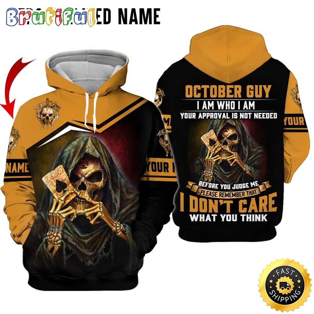 Personalized Yellow October Skull Guy I Don t Care 3D Hoodie Gift For Man 1 of9jyu