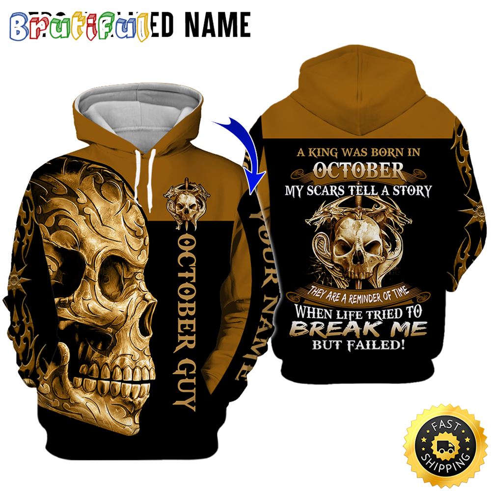 Personalized Yellow October Skull Guy Life Break Me 3D Hoodie Gift For Man 1 xen7ym