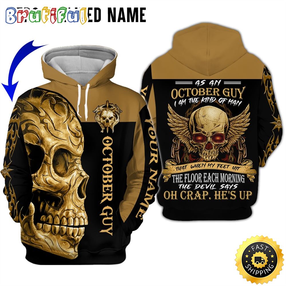 Personalized Yellow October Skull Guy The Floor Each Morning 3D Hoodie Gift For Man 1 bfvtlv