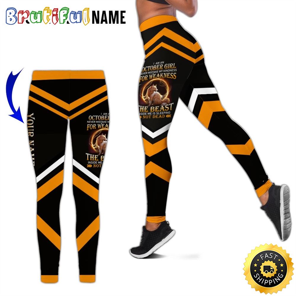 Personalized Yellow October Wolf Girl All Over Print 3D Legging The Shadow Self Gift For Women 1 znebih