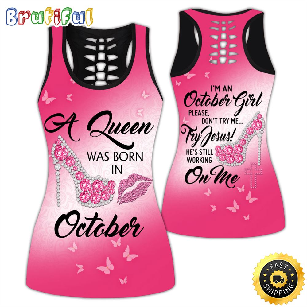 Pink October Girl All Over Print 3D Tank Top A Queen Was Born In October Jesus Gift For Women 1 cvoyhp