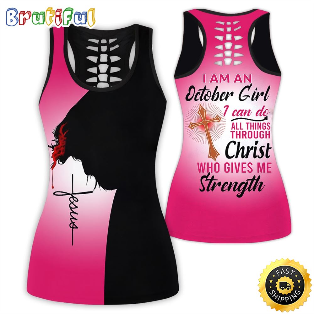Pink October Girl All Over Print 3D Tank Top Christ Who Gives Me Strength Gift For Women 1 luq9ff