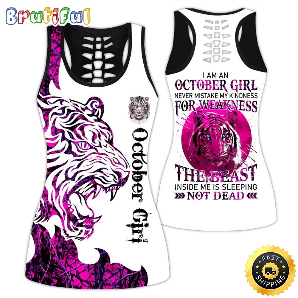 Pink October Tiger Girl All Over Print 3D Tank Top The Monster Inside Me Gift For Women 1 mk5ing