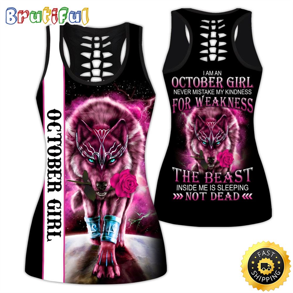 Pink October Wolf Girl All Over Print 3D Tank Top The Beast Is Sleeping Gift For Women 1 uqrmic