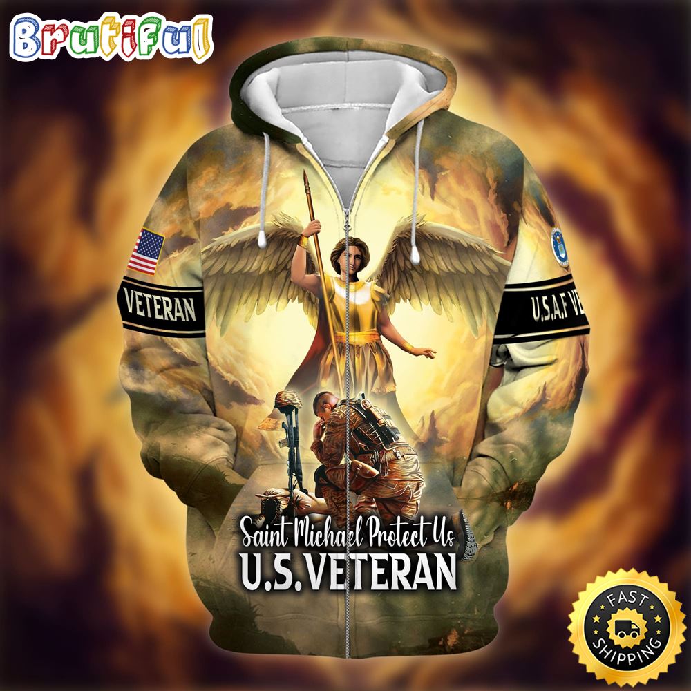 Premium Saint Michael Protect Us Zip Hoodie 1 vvqbzk