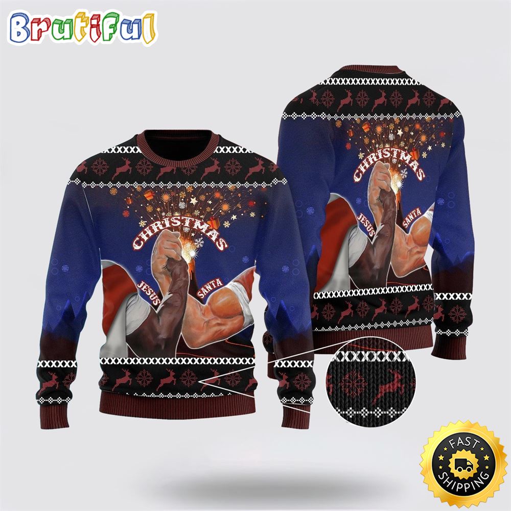 Santa And Jesus Christmas Ugly Christmas Sweater Gifts For Christian Families 1 baeoyl
