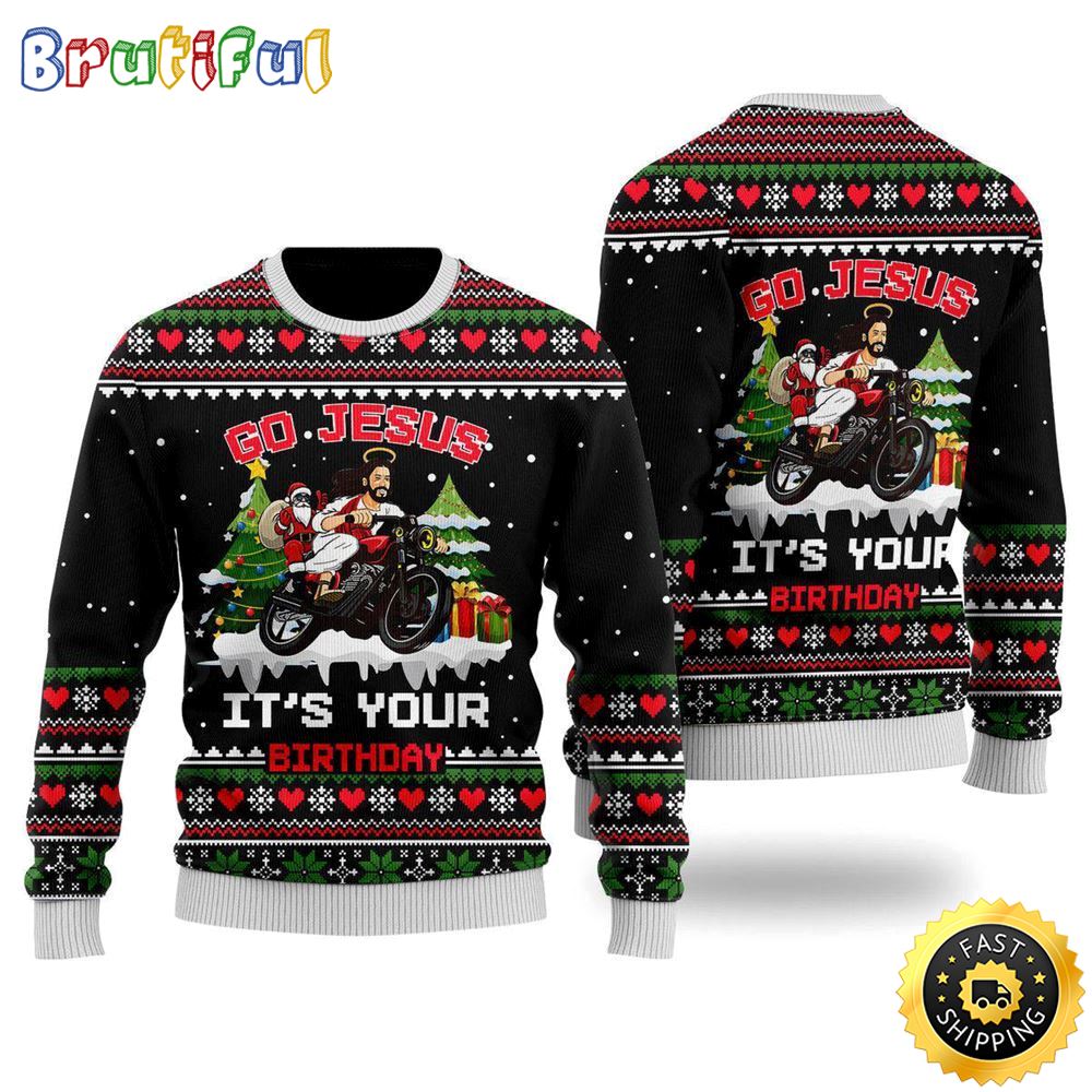 Santa Jesus Ride Motobike Ugly Christmas Sweater Gifts For Christian Families 1 i8gybw