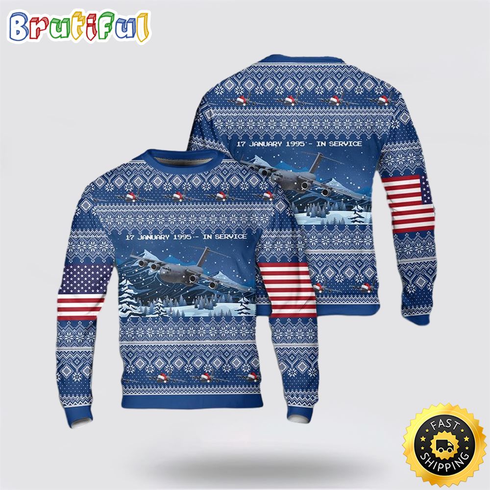 US Air Force Boeing C 17 Globemaster III Christmas Sweater 3D 1 iulhhe