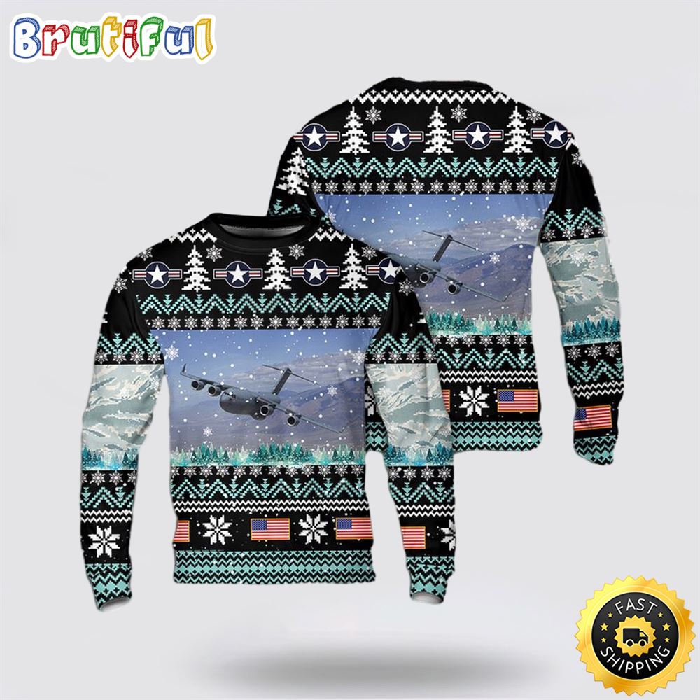US Air Force C 17 Globemaster III Christmas AOP Sweater 1 hnakzy