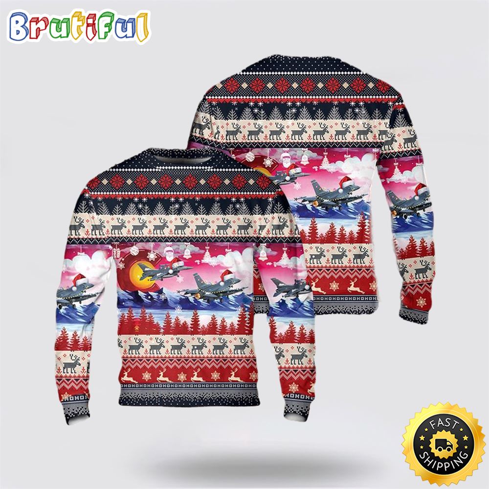 US Air Force Colorado Air National Guard 140th Wing F 16 Falcon Christmas Sweater 3D 1 fnecwj