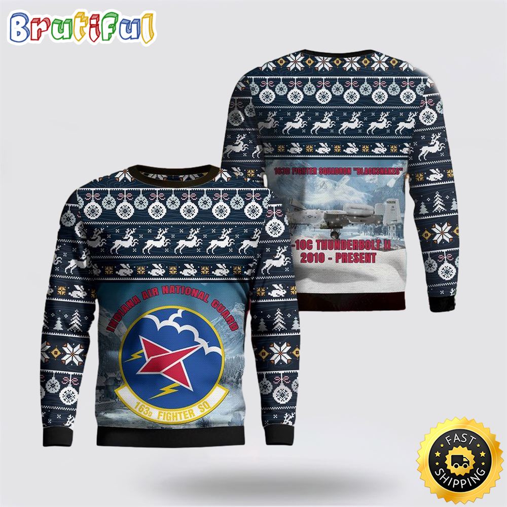 US Air Force Indiana Air National Guard 122d Fighter Wing AOP Ugly Sweater 3D 1 zpsf7m