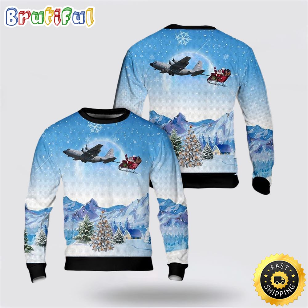 US Air Force Lockheed C 130H Hercules Christmas AOP Ugly Sweater 1 pnhx6g