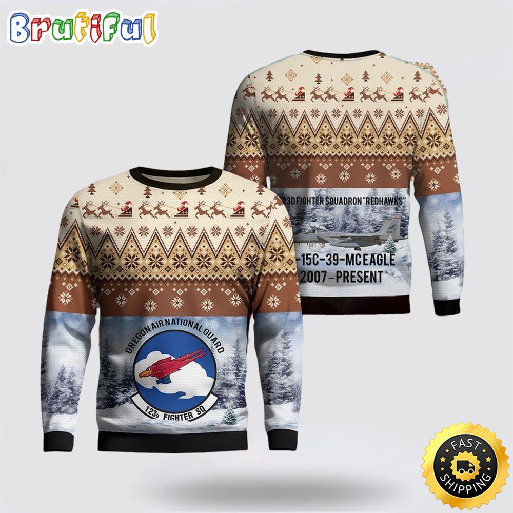 US Air Force Oregon Air National Guard 123d Fighter AOP Ugly Sweater3D 1 ivs9eu