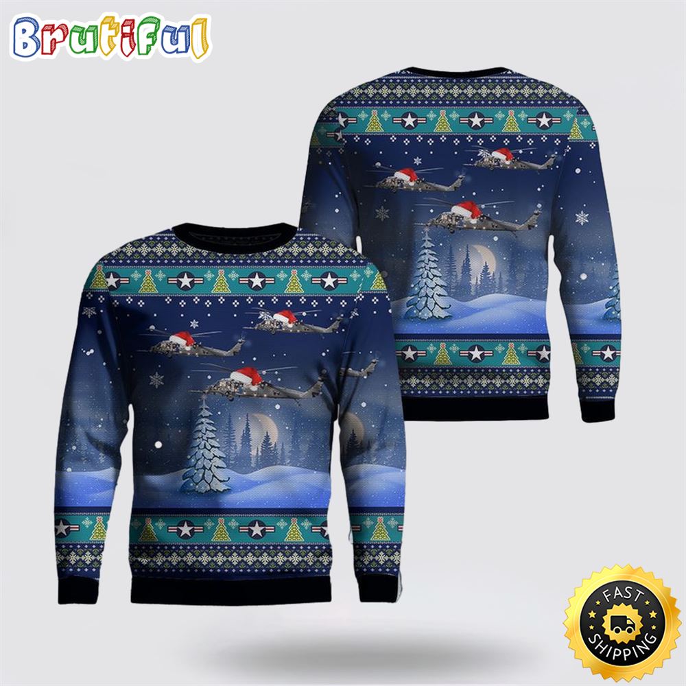 US Air Force USAF Sikorsky HH 60G Pave Hawk Christmas AOP Sweater 1 mrqt7e