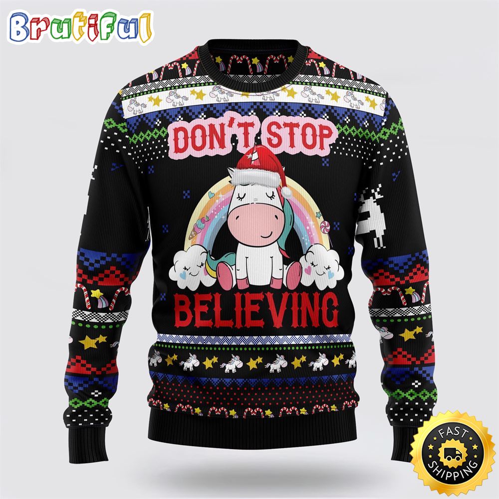 Unicorn Believing Christmas Ugly Christmas Sweater Perfect Gifts For Friends 1 duojqm