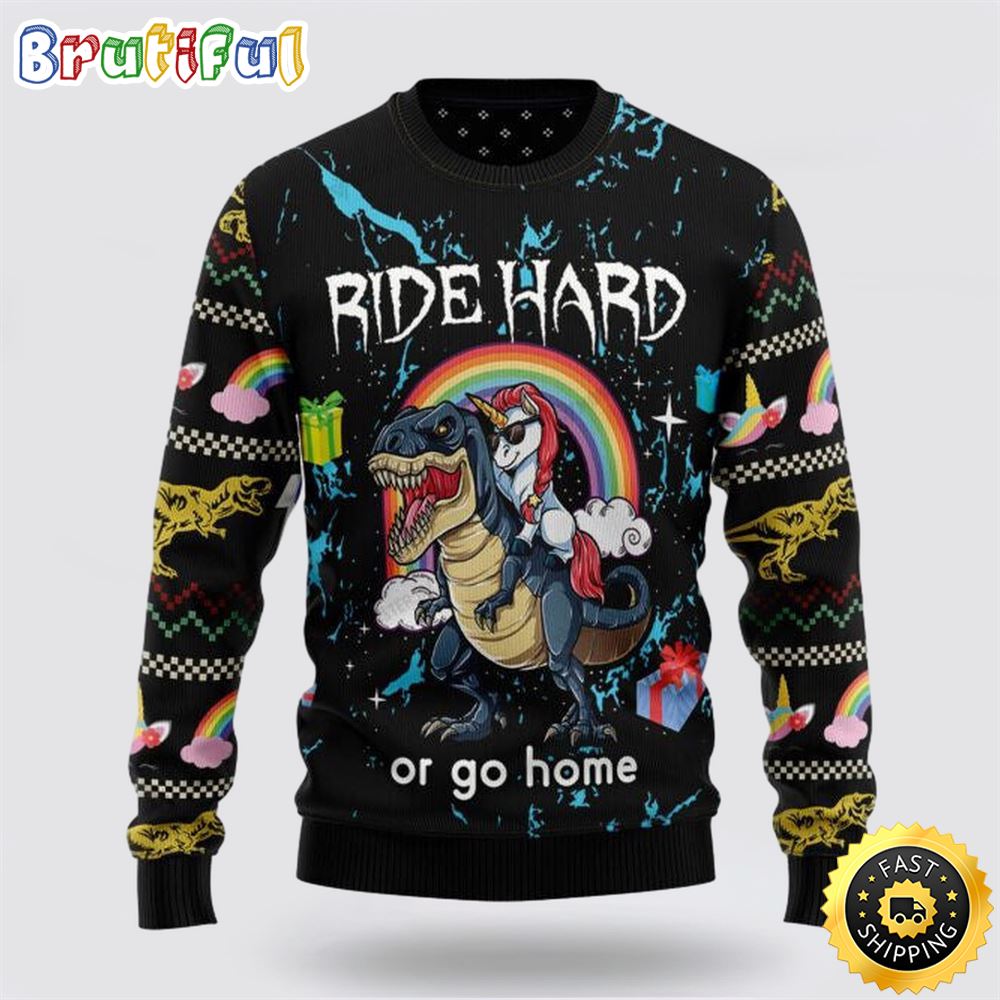 Unicorn Dinosaur Unicorn Ride Hard Ugly Christmas Sweater Perfect Gift For Friends 1 qjq4l4