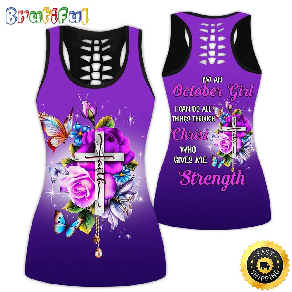 Violet October Girl All Over Print 3D Tank Top Christ Gives Me Strength Gift For Women 1 fdetem