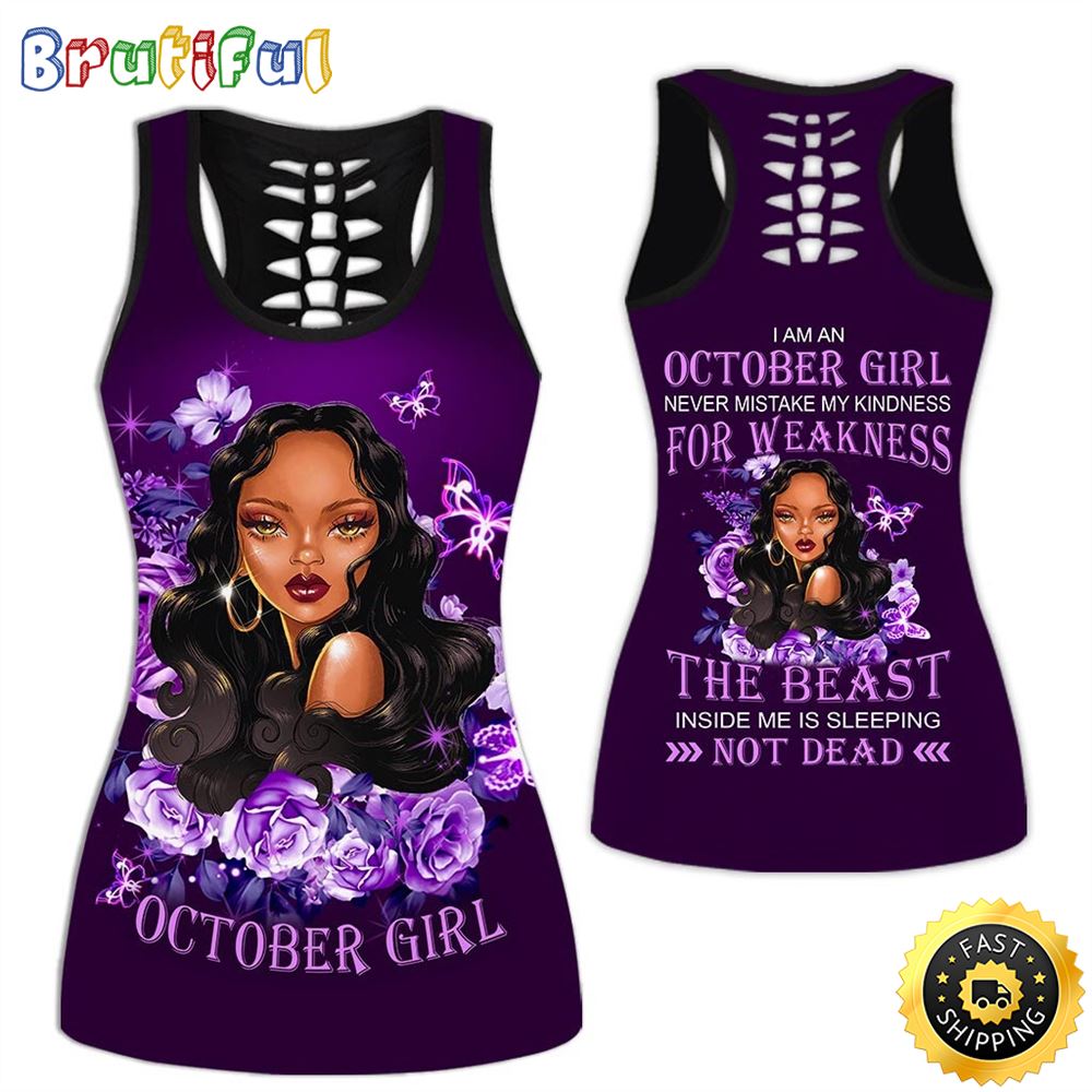 Violet October Girl All Over Print 3D Tank Top The Queen Is Sleeping Gift For Women 1 q6sg3f
