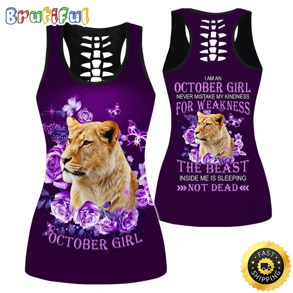 Violet October Lion Girl All Over Print 3D Tank Top Sleeping Gift For Women 1 mjridi