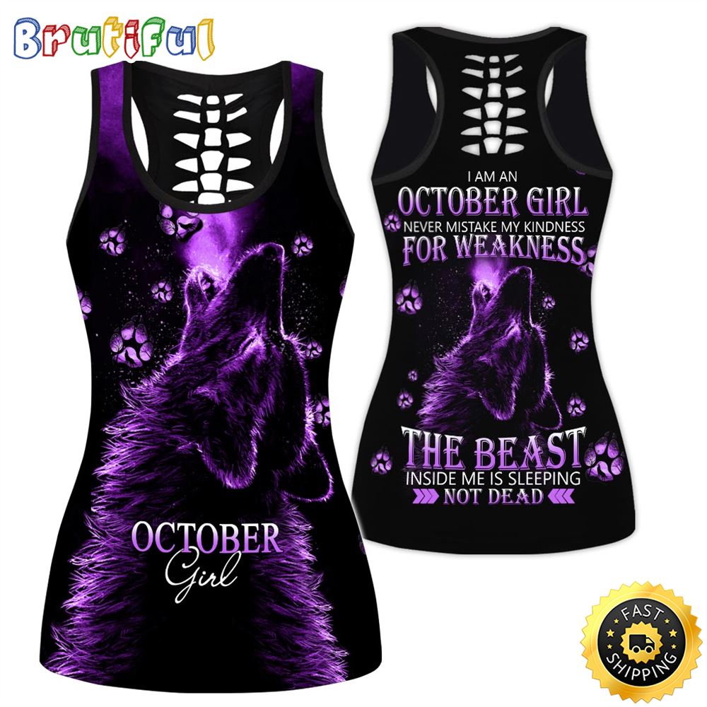 Violet October Wolf Girl All Over Print 3D Tank Top The Beast Is Sleeping Gift For Women 1 woiaow