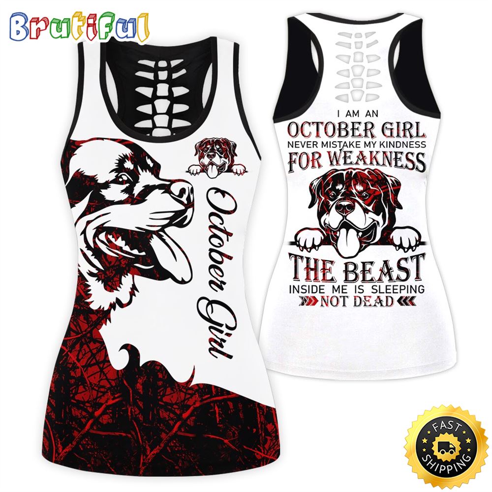 White October Girl All Over Print 3D Tank Top Rottweiler Is Sleeping Gift For Women 1 f3l77o
