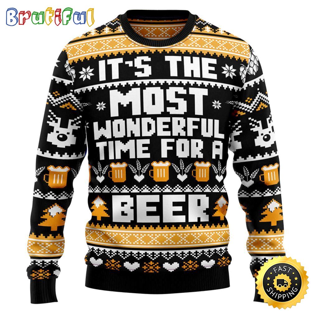 Wonderful Time For A Beer Ugly Christmas Sweater Christmas Gift For That Everyone Will Love 1 cksquh