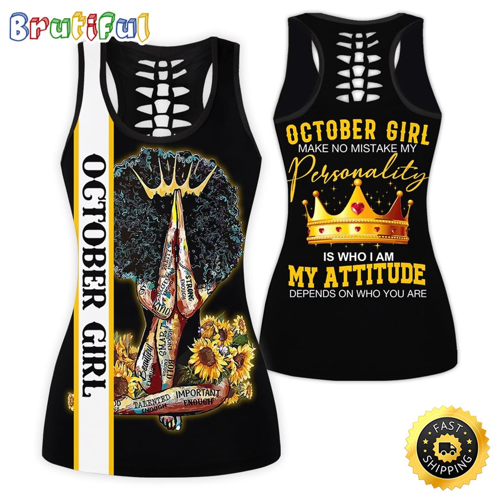 Yellow October Girl All Over Print 3D Tank Top My Attitude Gift For Women 1 p3zssp