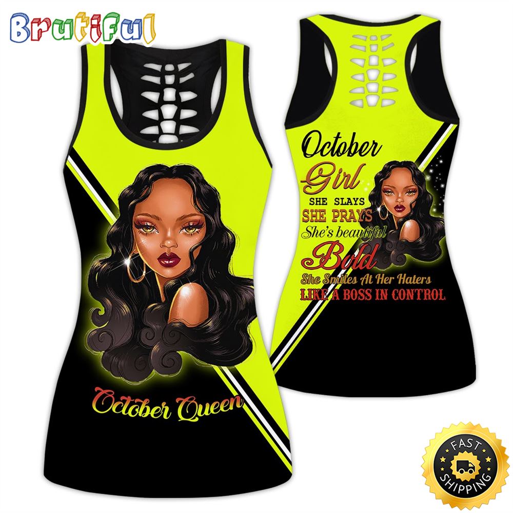 Yellow October Girl All Over Print 3D Tank Top She Slays She Prays Gift For Women 1 tf3qdh