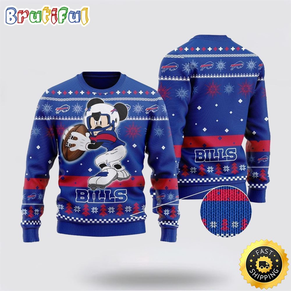 Buffalo Bills Ugly Christmas Sweater Mickey Mouse The Decisive Throw Unisex Sweater 1 vkajup