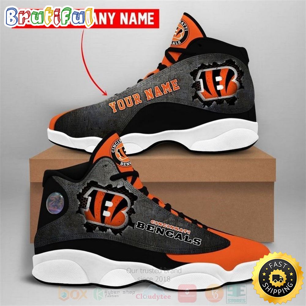 Cincinnati Bengals Nfl Football Team Custom Name Orange Air Jordan 13 Shoes dflbxc