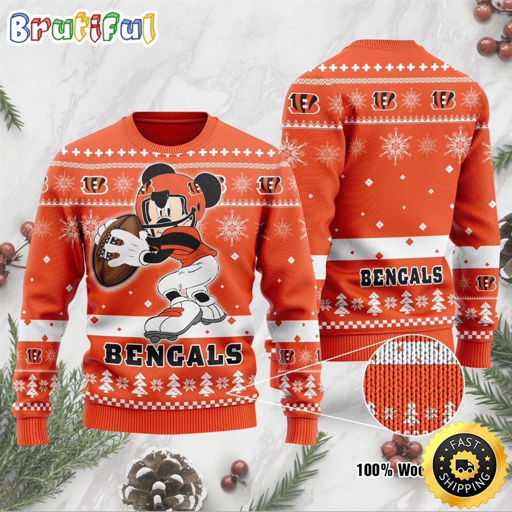 Cincinnati Bengals Ugly Christmas Sweater Mickey Mouse The Decisive Throw Unisex Sweater 1 cjwjcm