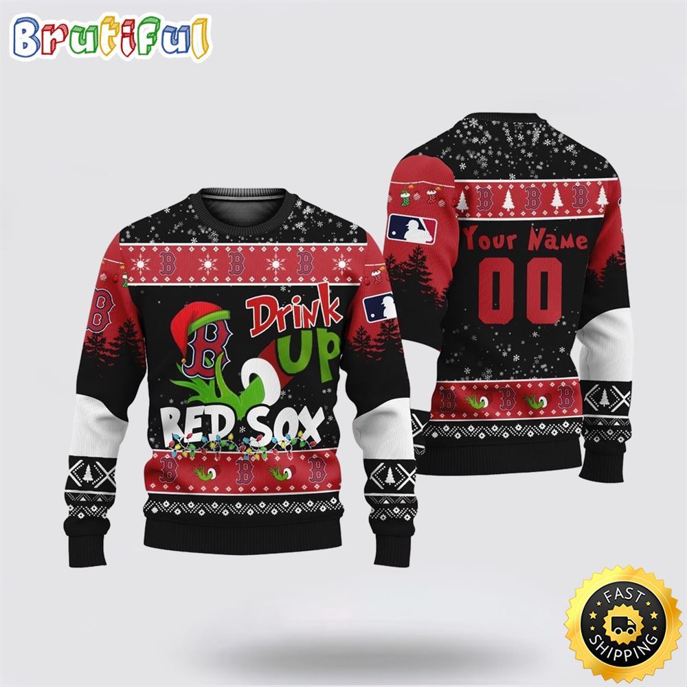 Custom MLB Boston Red Sox Ugly Christmas Sweater Grinch Drink Up Christmas Gift For Football Fans 1 bcfmgd