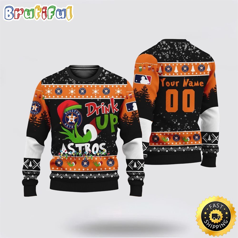 Custom MLB Houston Astros Ugly Christmas Sweater Grinch Drink Up Christmas Gift For Football Fans 1 ufyswy
