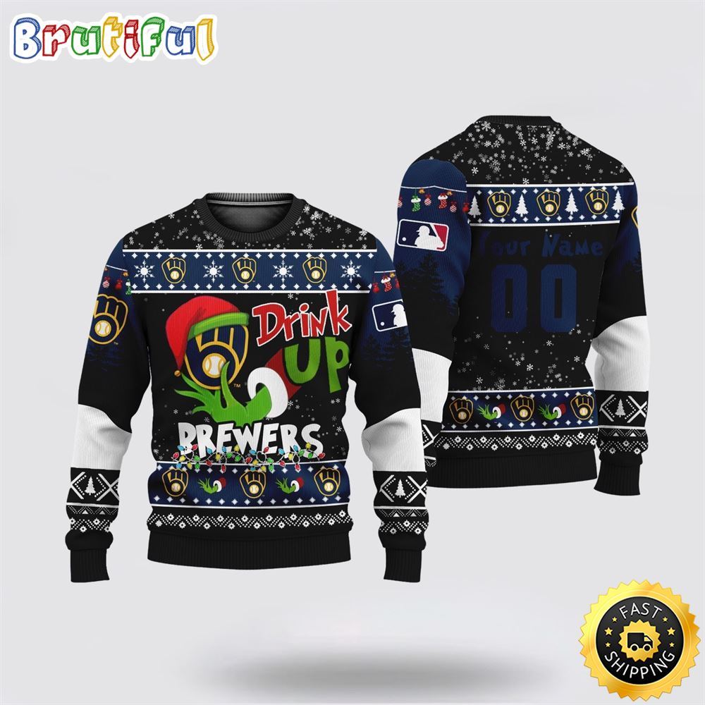 Custom MLB Milwaukee Brewers Ugly Christmas Sweater Grinch Drink Up Christmas Gift For Football Fans 1 kecap1