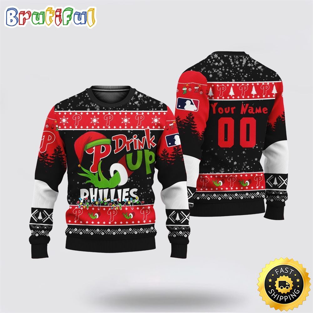 Custom MLB Philadelphia Phillies Ugly Christmas Sweater Grinch Drink Up Christmas Gift For Football Fans 1 ggzf1g
