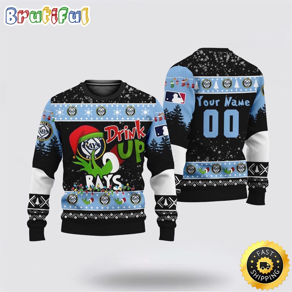 Custom MLB Tampa Bay Rays Ugly Christmas Sweater Grinch Drink Up Christmas Gift For Football Fans 1 zmg6ha