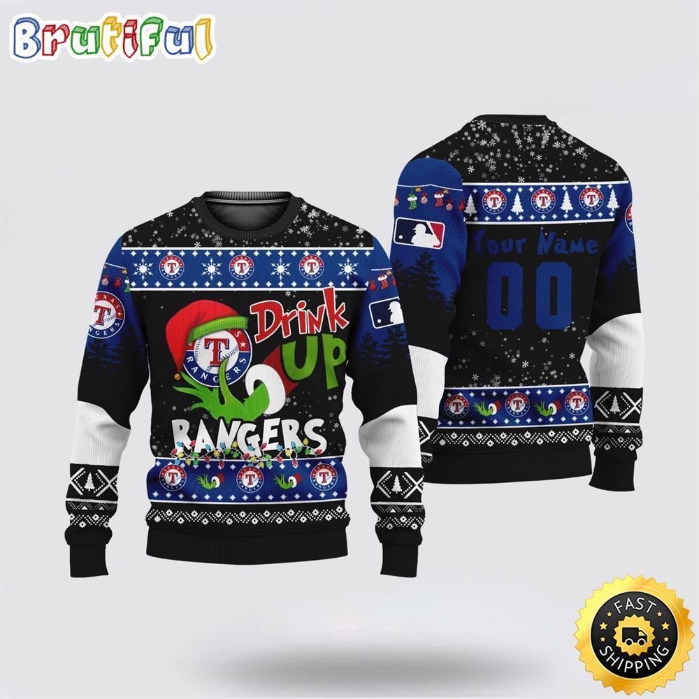 Custom MLB Texas Rangers Ugly Christmas Sweater Grinch Drink Up Christmas Gift For Football Fans 1 ochb1r