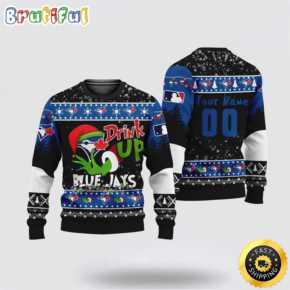 Custom MLB Toronto Blue Jays Ugly Christmas Sweater Grinch Drink Up Christmas Gift For Football Fans 1 flxtko