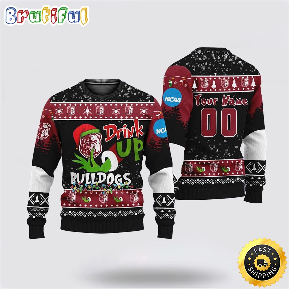 Custom NCAA Alabama A ampM Bulldogs Ugly Christmas Sweater Grinch Drink Up Christmas Gift For Football Fans 1 j82jkx