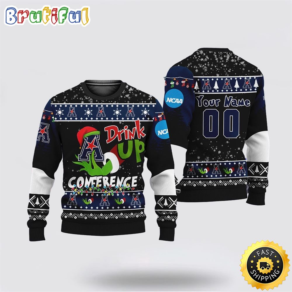 Custom NCAA American Athletic Conference Ugly Christmas Sweater Grinch Drink Up Christmas Gift For Football Fans 1 wgsi6h