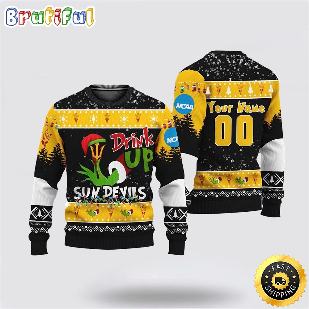 Custom NCAA Arizona State Sun Devils Ugly Christmas Sweater Grinch Drink Up Christmas Gift For Football Fans 1 nqrocq